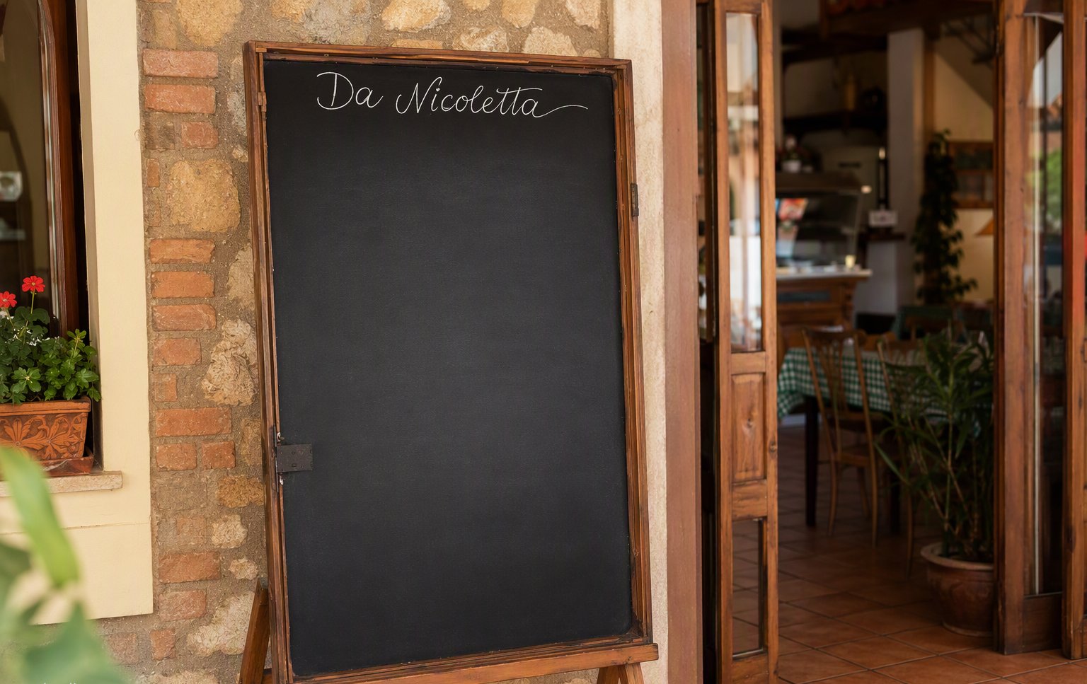 La lavagna «Da Nicoletta» all'ingresso della trattoria